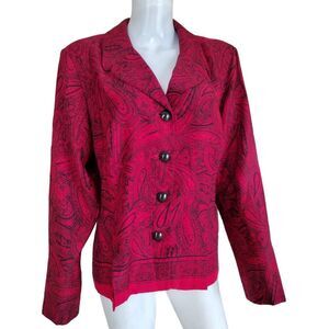 Leslie Fay Blazer Women 16 Red Jacket Dress Coat Button Down 90s Retro Paisley